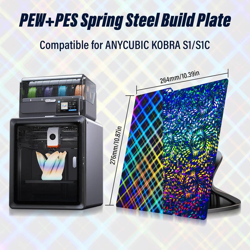 IdeaFormer-3D Smooth PEW PES Build Plate 264x276mm, Rainbow Gear+Plaid Kobra S1 Spring Steel Plate PEW PES Print Bed for Anycubic Kobra S1/Kobra S1 Combo 3D Printer Platform - Image 5
